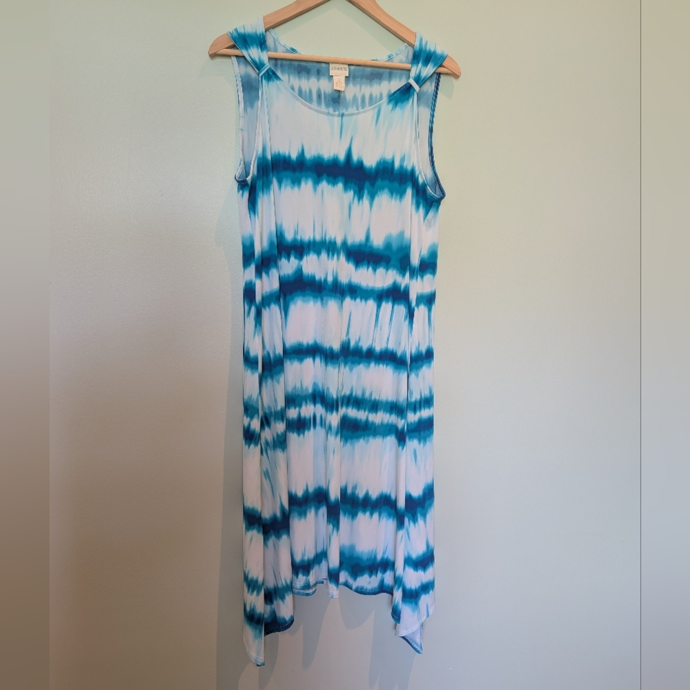 Chico's detail shoulder midi dress pattern clear aqua dress